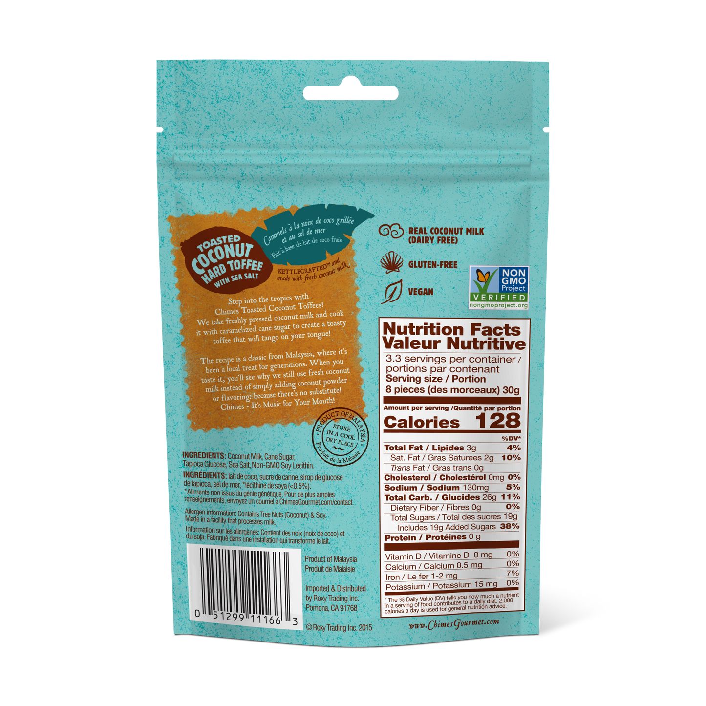 Chimes Toasted Coconut Hard Toffee Candy - 3.5 oz Bag