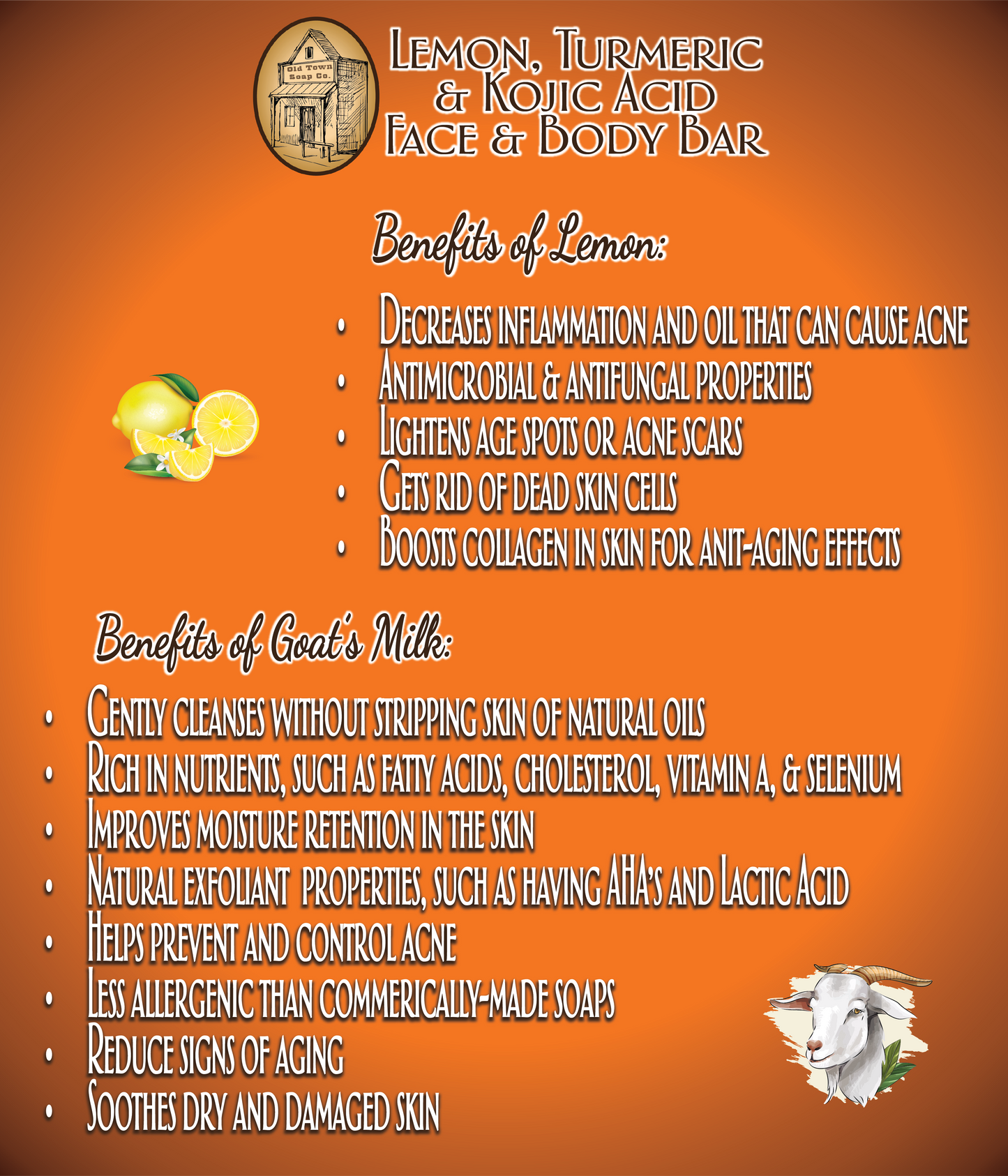 Lemon, Turmeric & Kojic Acid Face & Body Bar