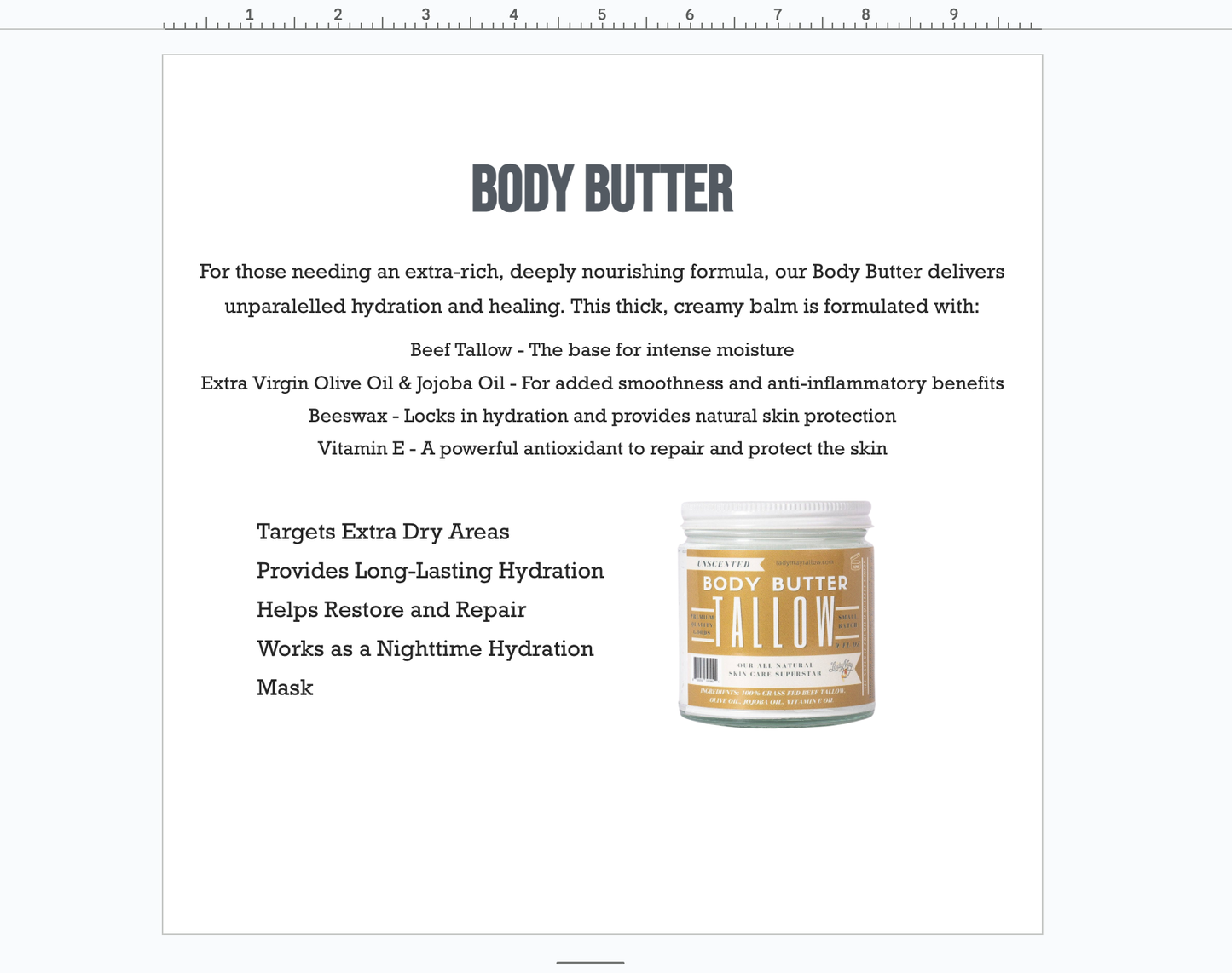 Tallow Body Butter – Grass-Fed Beef Tallow Moisturizer