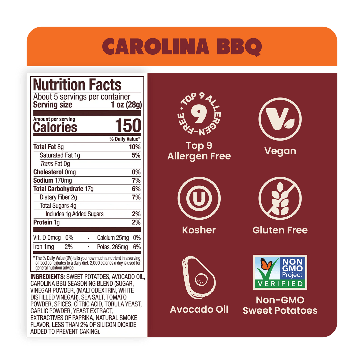 Variety Pack Sweet Potato Chips in Avocado Oil 5oz (Pack of 8)