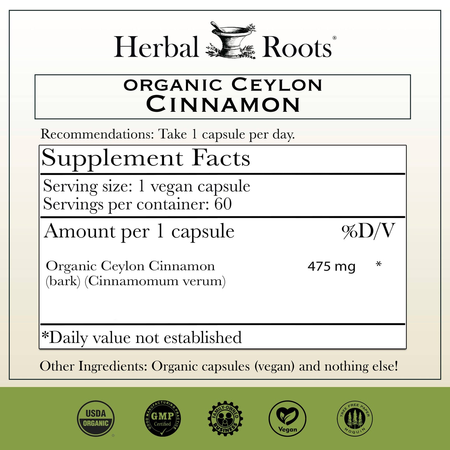 Herbal Roots Organic Ceylon Cinnamon Capsules